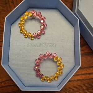Swarovski Millenia Hoop Earrings - Pink & Gold-toned Pear cut crystals - pierced